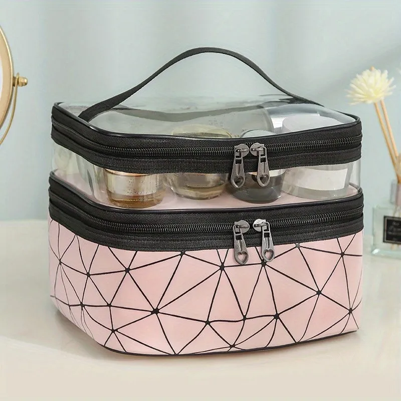 realaiot  Clear Makeup Bag Organizers, Waterproof PVC Double Layer Cosmetic Bag, Portable Travel Toiletry Bags