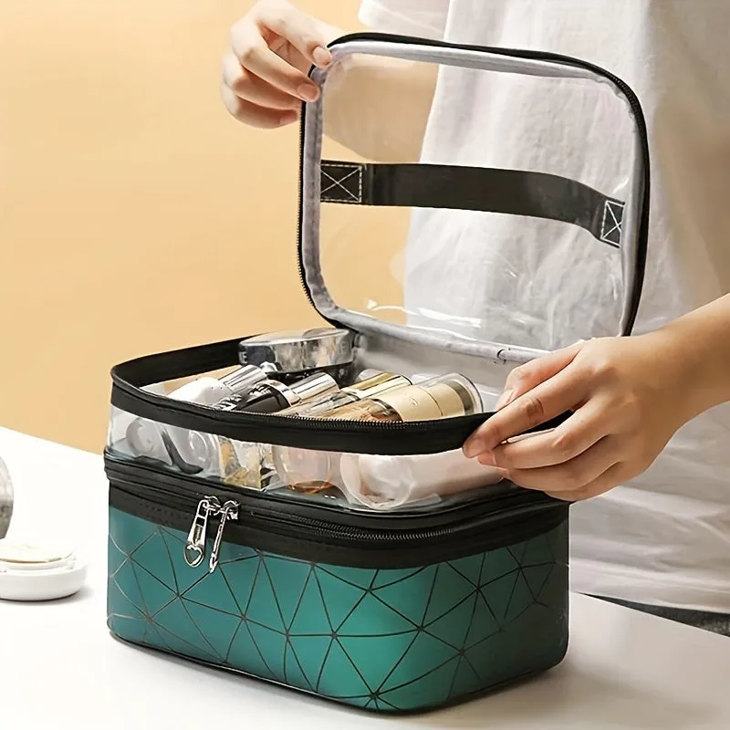 realaiot  Clear Makeup Bag Organizers, Waterproof PVC Double Layer Cosmetic Bag, Portable Travel Toiletry Bags