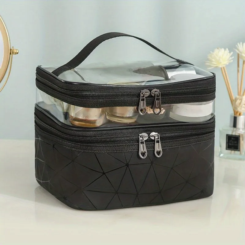 realaiot  Clear Makeup Bag Organizers, Waterproof PVC Double Layer Cosmetic Bag, Portable Travel Toiletry Bags