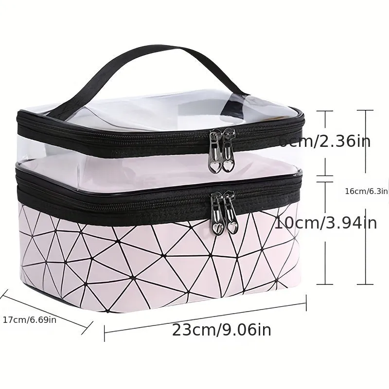 realaiot  Clear Makeup Bag Organizers, Waterproof PVC Double Layer Cosmetic Bag, Portable Travel Toiletry Bags