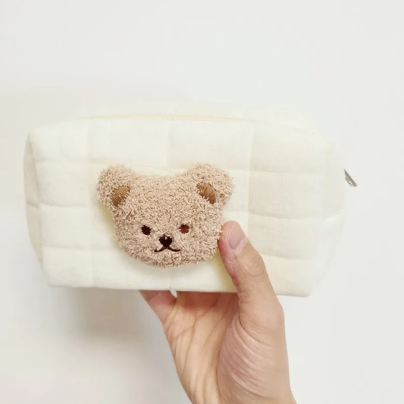 Realaiot Cute Bear Baby Toiletry Bag Make Up Cosmetic Bags Portable Diaper Pouch Baby Items Organizer Reusable Cotton Cluth Bag for Mommy
