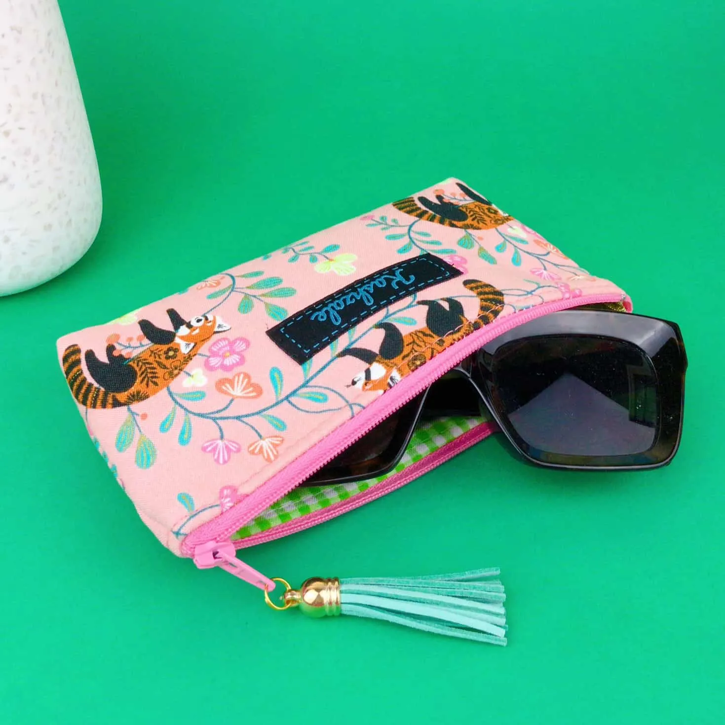 Red Panda Sunglasses bag, glasses case. Coral Glasses Case.