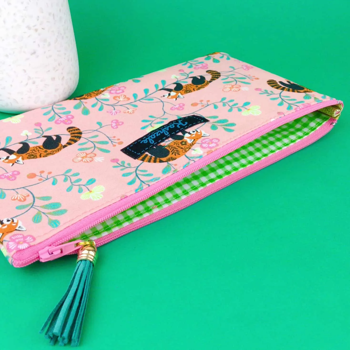 Red Panda Zipper Pouch, Travel Pouch.  Coral Travel Pouch