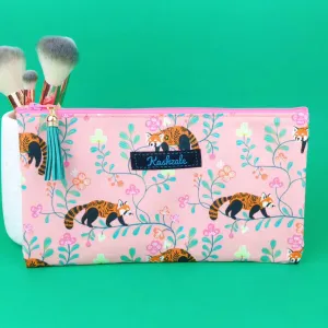 Red Panda Zipper Pouch, Travel Pouch.  Coral Travel Pouch