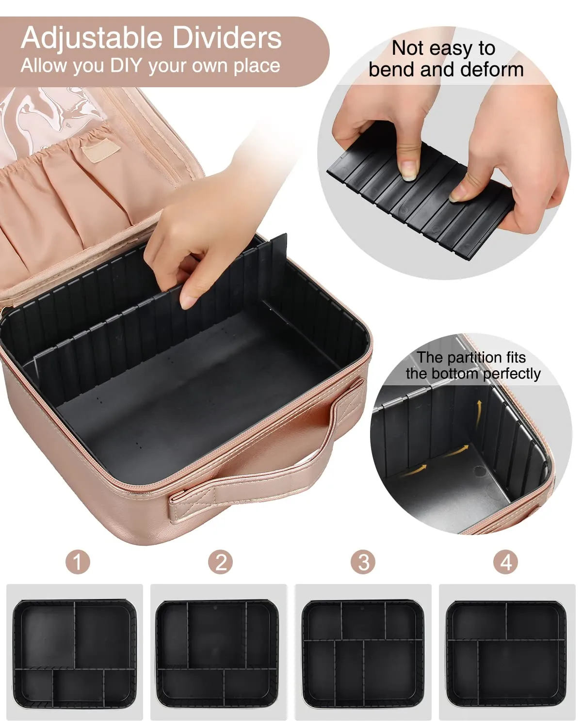 Relavel Travel Makeup Train Case Makeup Cosmetic Case Organizer Portable Artist Storage Bag with Adjustable Dividers for Cosmetics Makeup Brushes Toiletry Jewelry Digital (Rose Gold)
