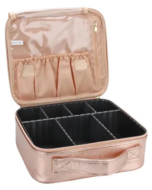 Relavel Travel Makeup Train Case Makeup Cosmetic Case Organizer Portable Artist Storage Bag with Adjustable Dividers for Cosmetics Makeup Brushes Toiletry Jewelry Digital (Rose Gold)
