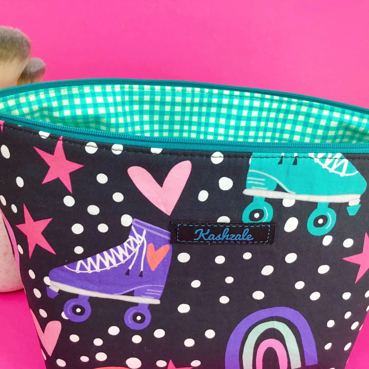 Roller Skating Rainbow Large Makeup Bag.