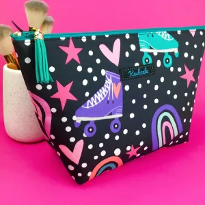 Roller Skating Rainbow Large Makeup Bag.