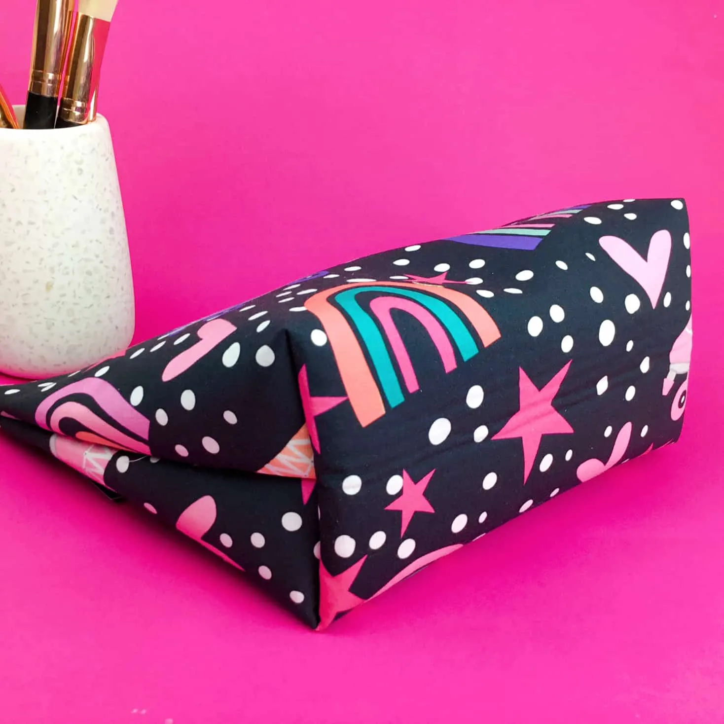 Roller Skating Rainbow Large Makeup Bag.