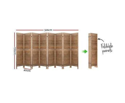 Room Divider Screen 8 Panel Privacy Wood Dividers Stand Bed Timber Brown