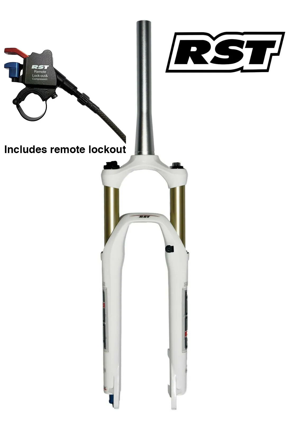 RST First 30 26" MTB Tapered Air Fork - 100mm Travel - Remote Lockout - White