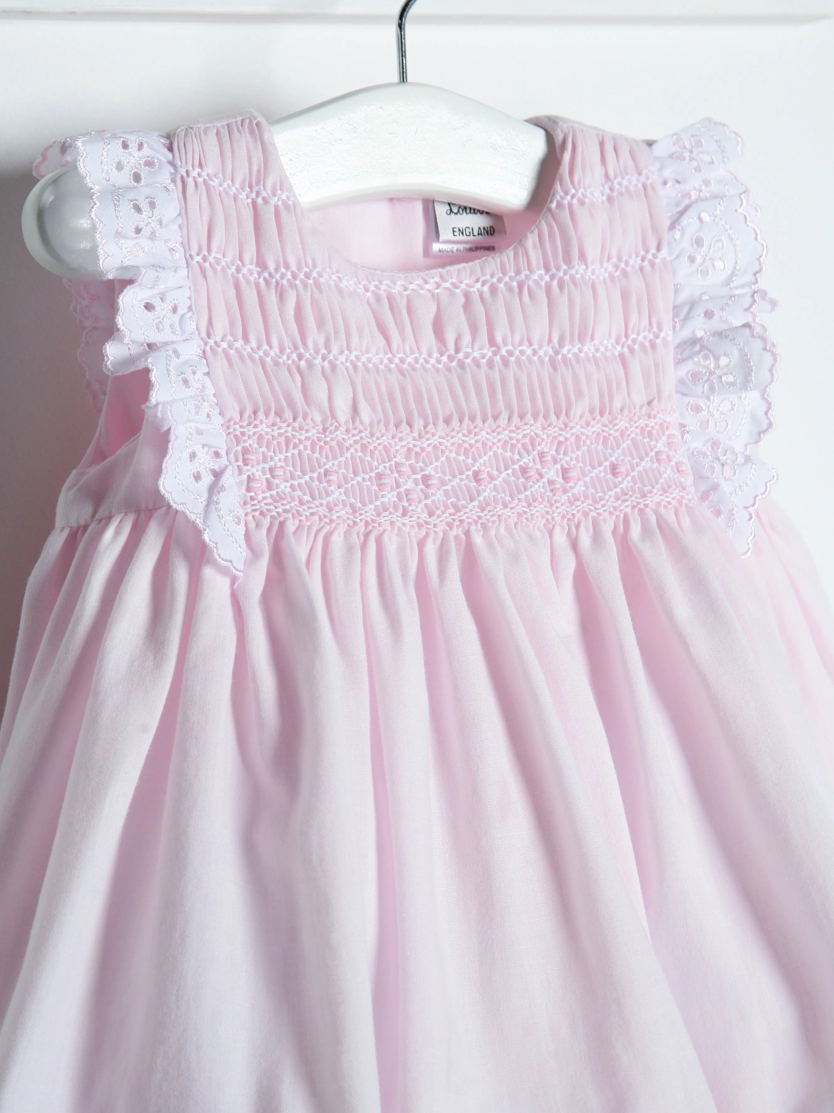 Sarah Louise Pink Handsmocked Dress & Bonnet Set