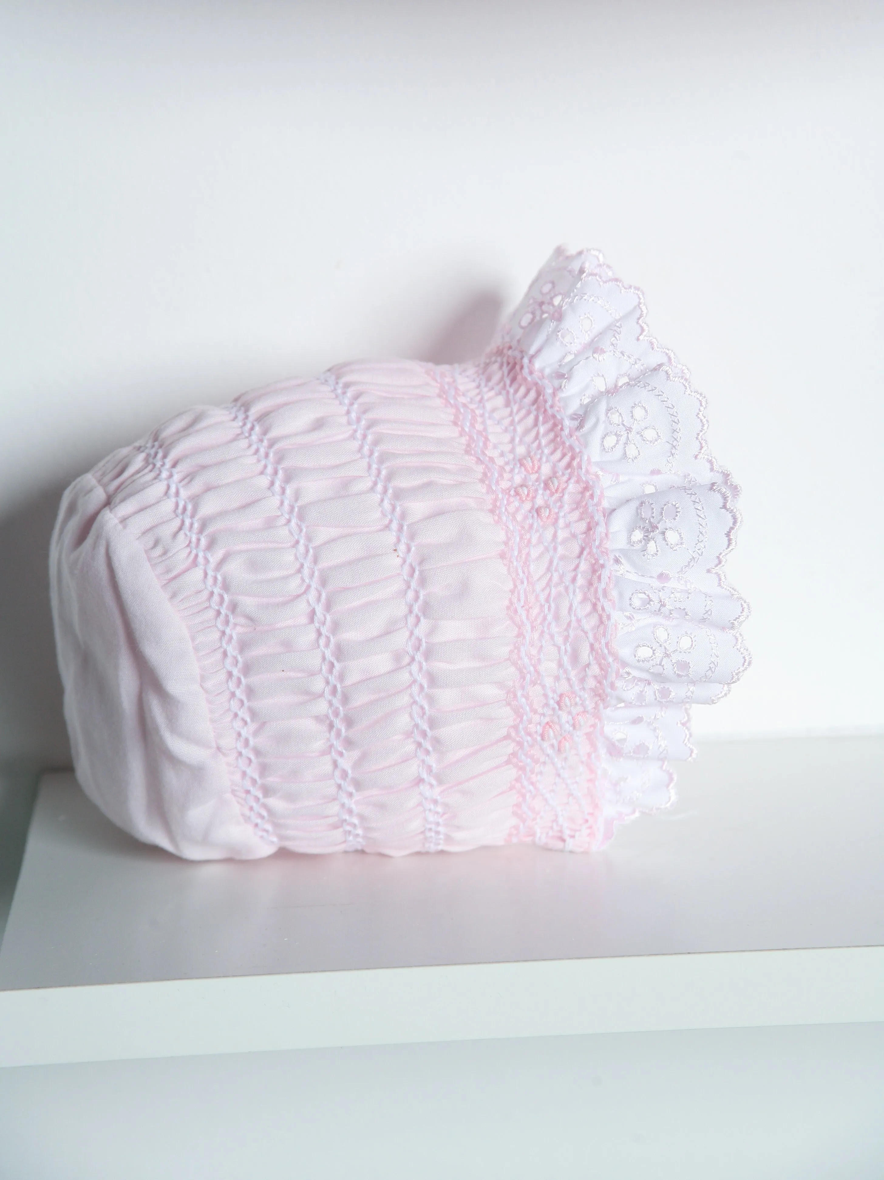 Sarah Louise Pink Handsmocked Dress & Bonnet Set