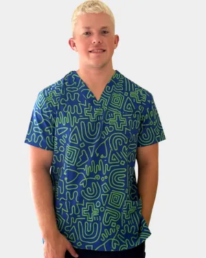 'Scribble On Scrubs' Men's Patterned Scrub Top - 4003