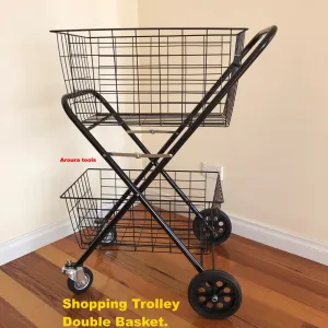 Shopping Trolley Double Basket with swivel front Steering wheels - Brand New
