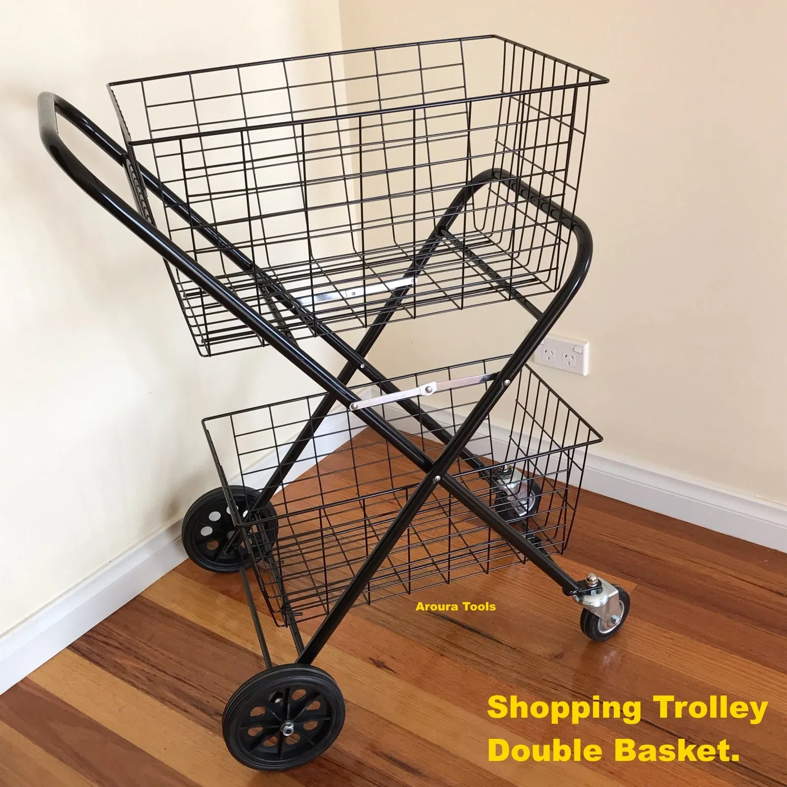 Shopping Trolley Double Basket with swivel front Steering wheels - Brand New