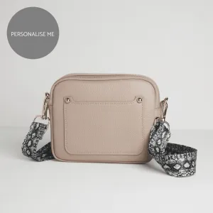 Sienna Crossbody Bag in Blush with Snake Print Strap