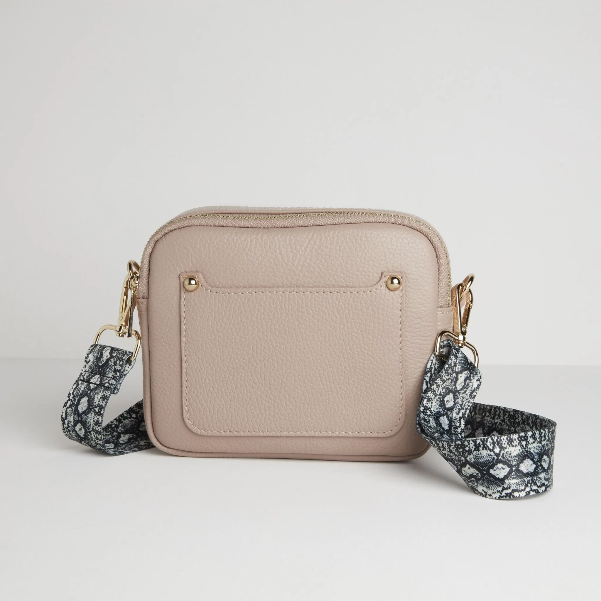 Sienna Crossbody Bag in Blush with Snake Print Strap