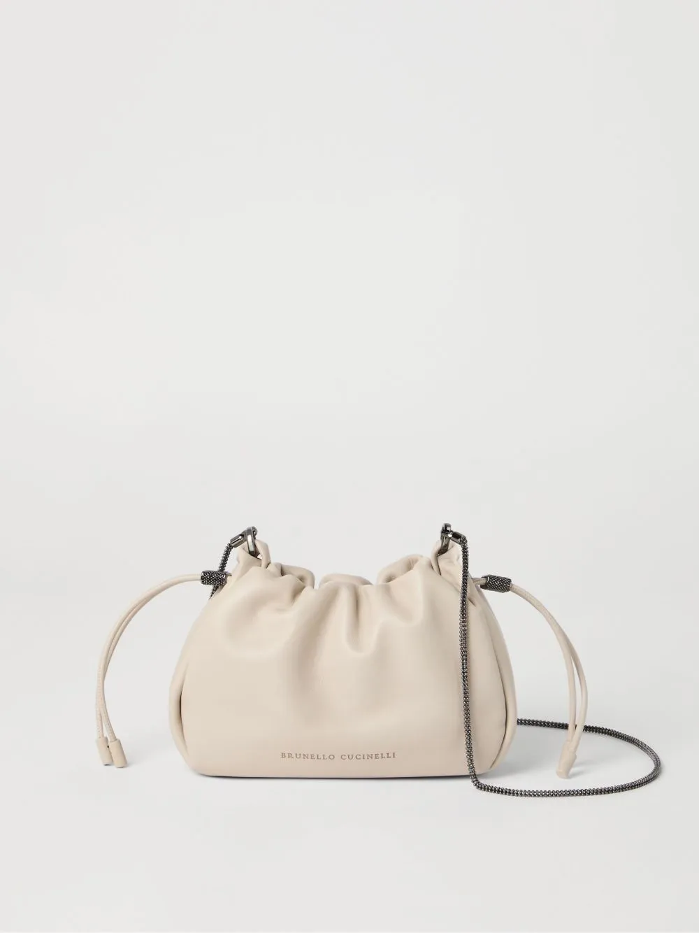 Soft leather bucket bag with chain strap