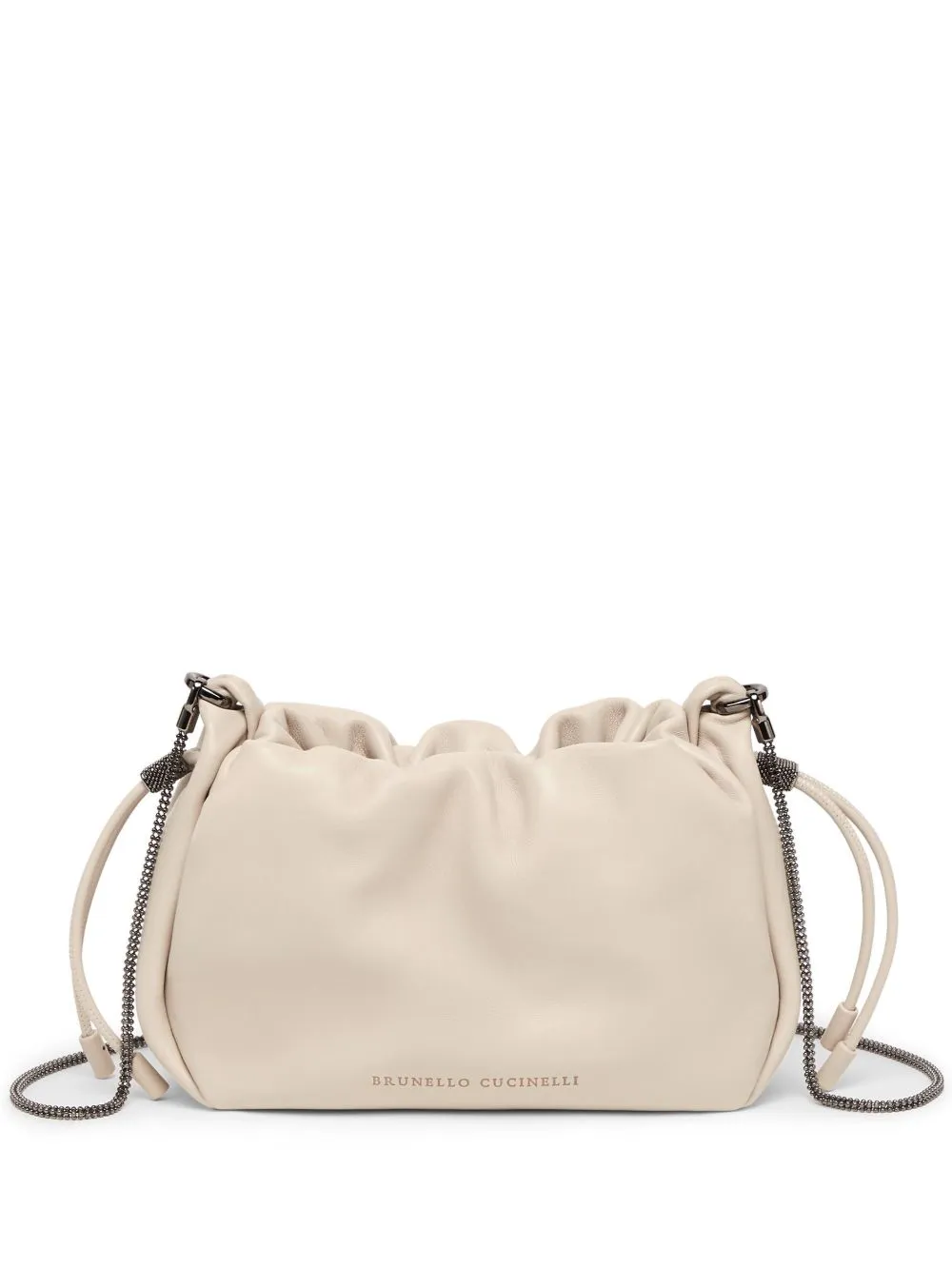Soft leather bucket bag with chain strap