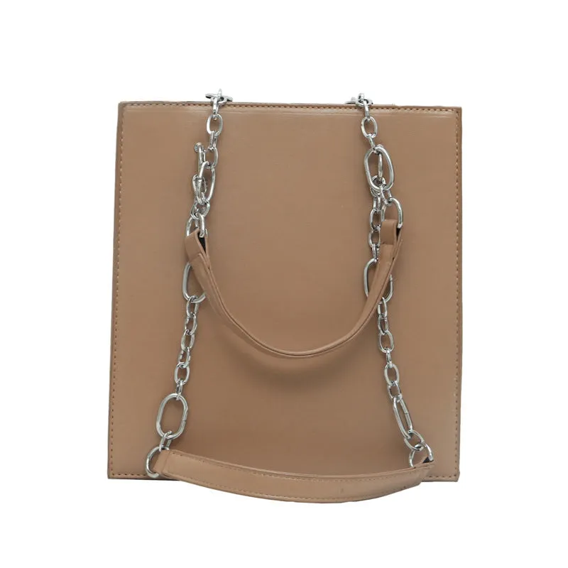 Structured & Sleek Large Capacity Travel Tote Bag w/Chain Detail  Strap (Multiple Colors)