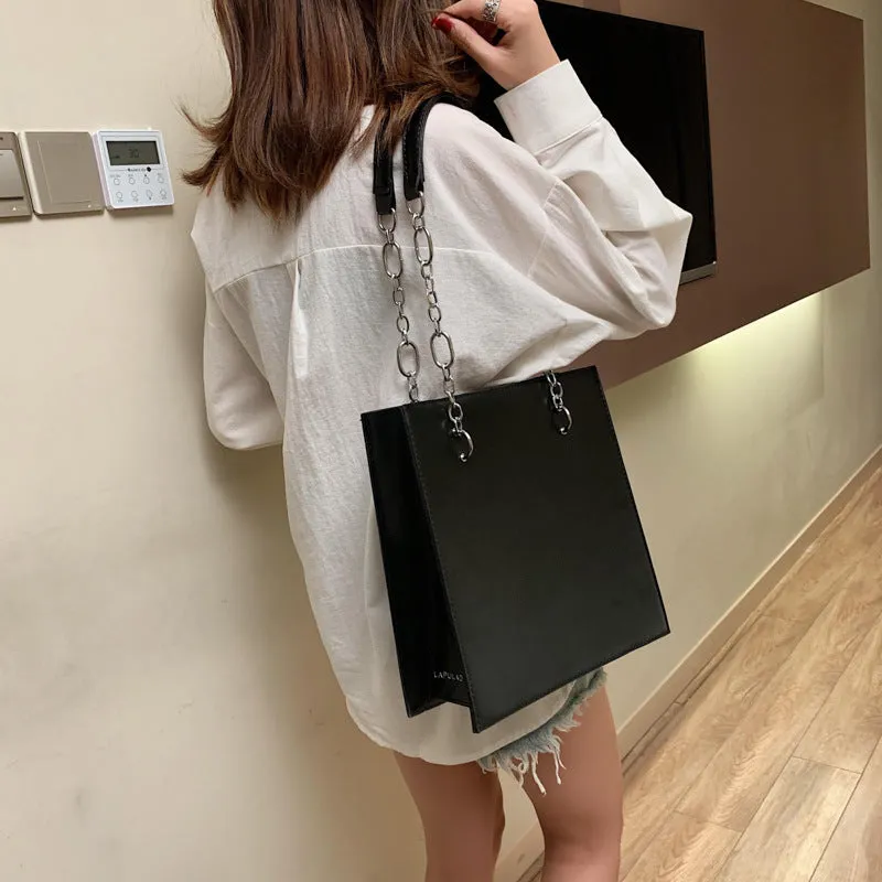 Structured & Sleek Large Capacity Travel Tote Bag w/Chain Detail  Strap (Multiple Colors)