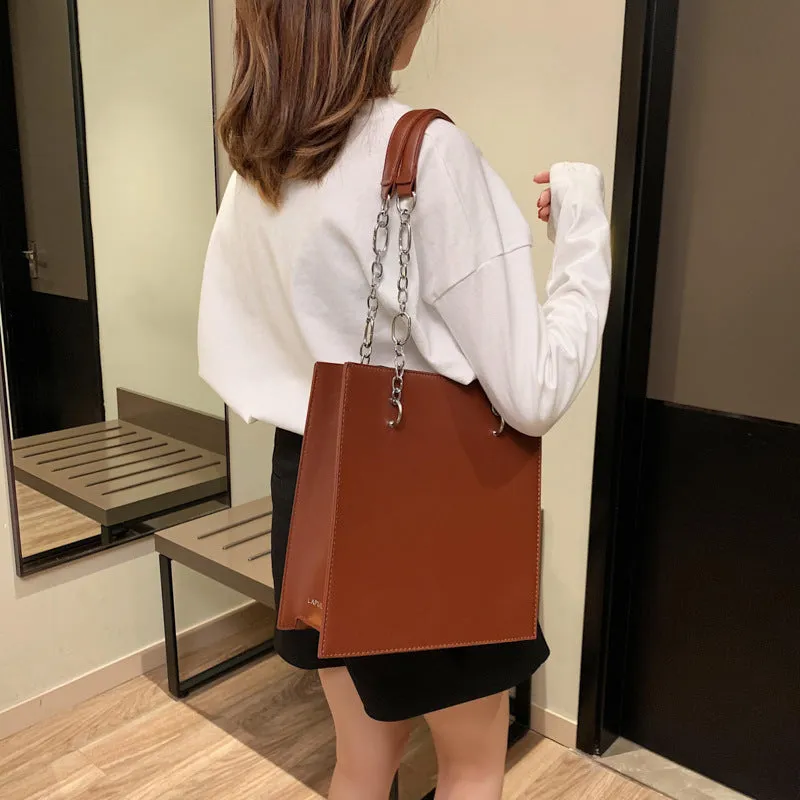Structured & Sleek Large Capacity Travel Tote Bag w/Chain Detail  Strap (Multiple Colors)