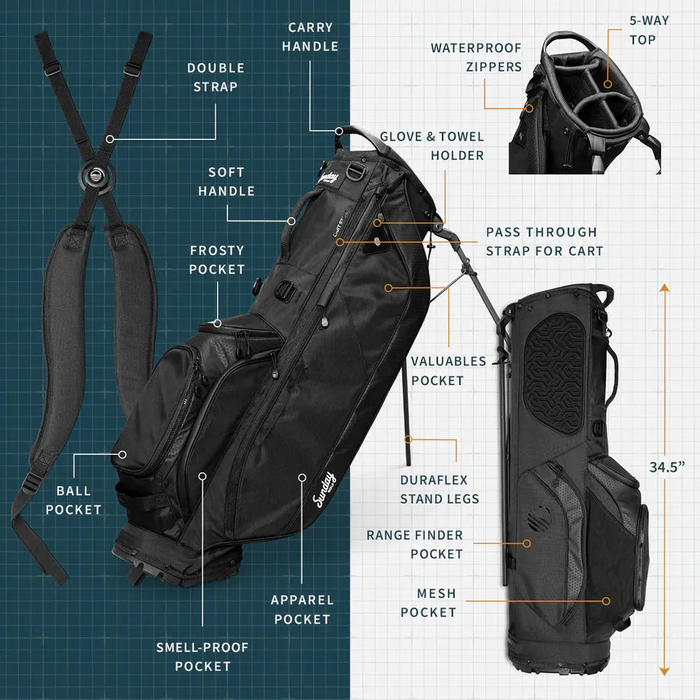 Sunday Golf Ryder 23 Golf Stand Bag Black & Yellow (Bag Height 35")