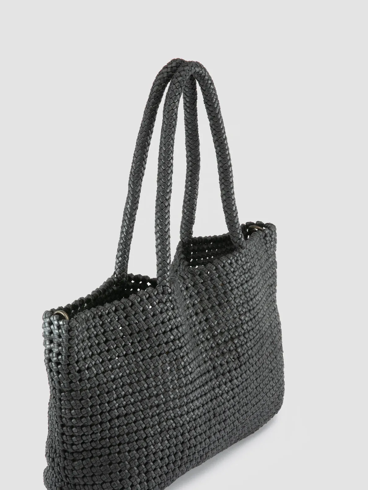 SUSAN 010 - Black Woven Leather Shoulder Bag
