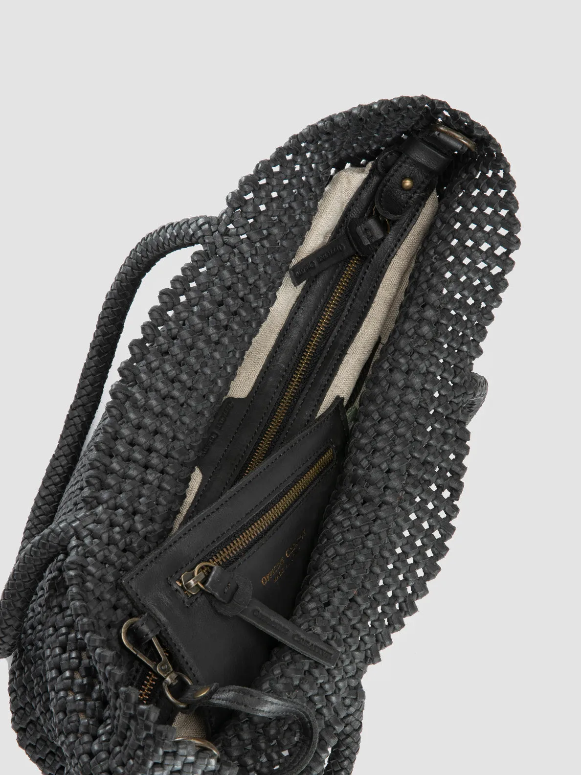 SUSAN 010 - Black Woven Leather Shoulder Bag