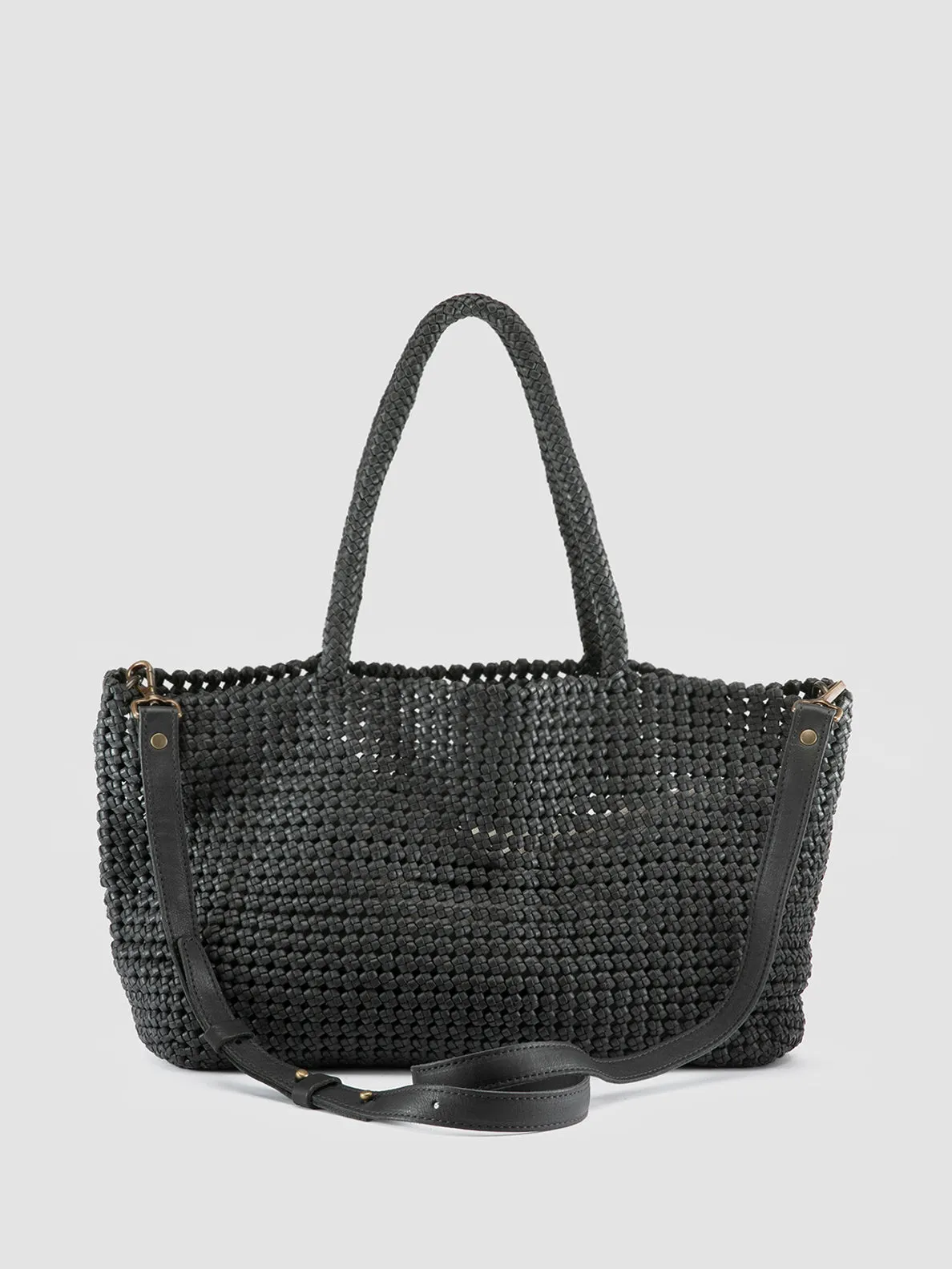 SUSAN 010 - Black Woven Leather Shoulder Bag