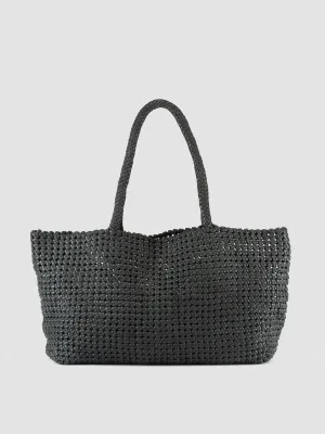 SUSAN 010 - Black Woven Leather Shoulder Bag