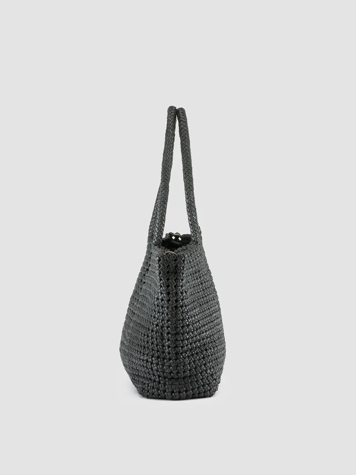 SUSAN 010 - Black Woven Leather Shoulder Bag