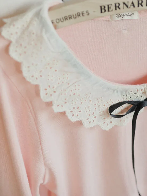 sweet doll collar ribbon bow tee