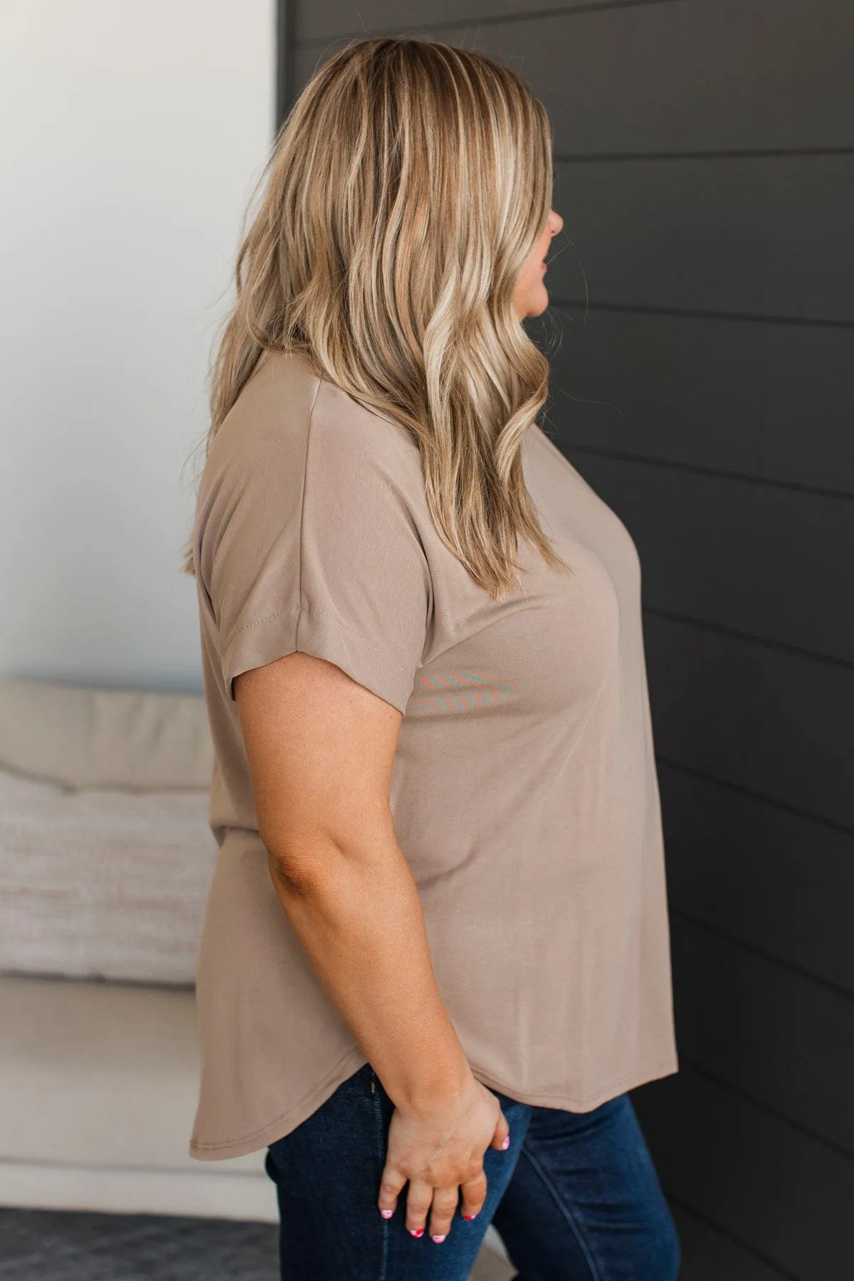 Take Me Shopping Short Sleeve Top- Taupe