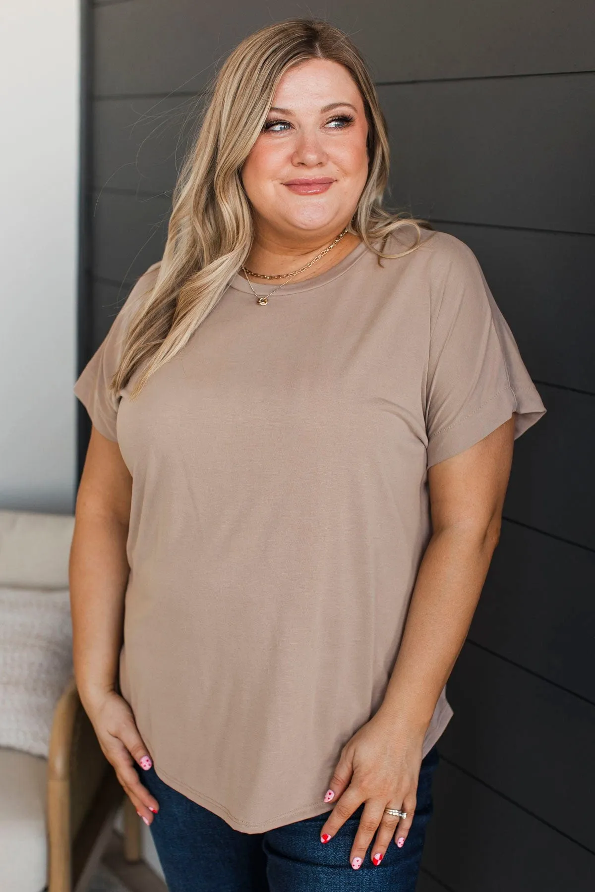 Take Me Shopping Short Sleeve Top- Taupe