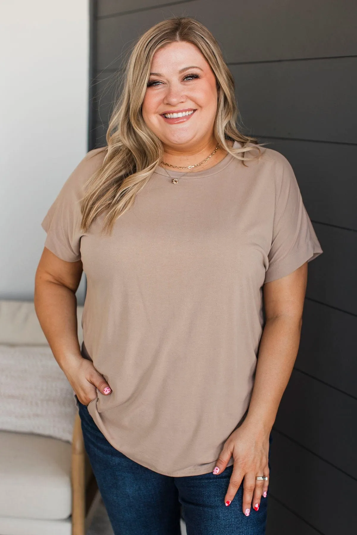 Take Me Shopping Short Sleeve Top- Taupe