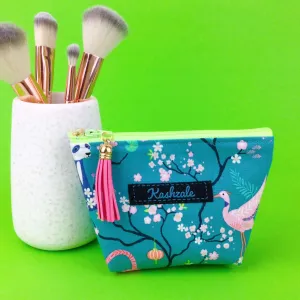Teal Pandas and Tigers Small Makeup Bag. Teal Small Makeup Bag