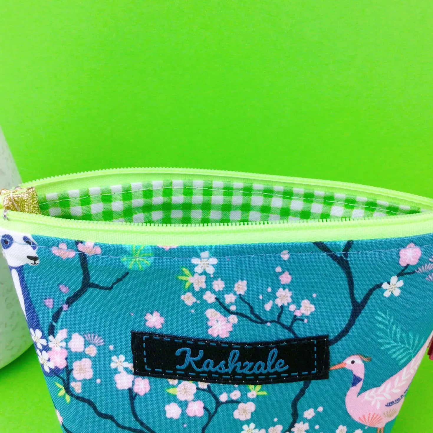 Teal Pandas and Tigers Small Makeup Bag. Teal Small Makeup Bag
