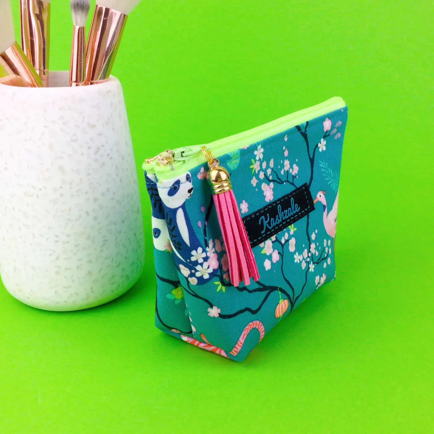 Teal Pandas and Tigers Small Makeup Bag. Teal Small Makeup Bag