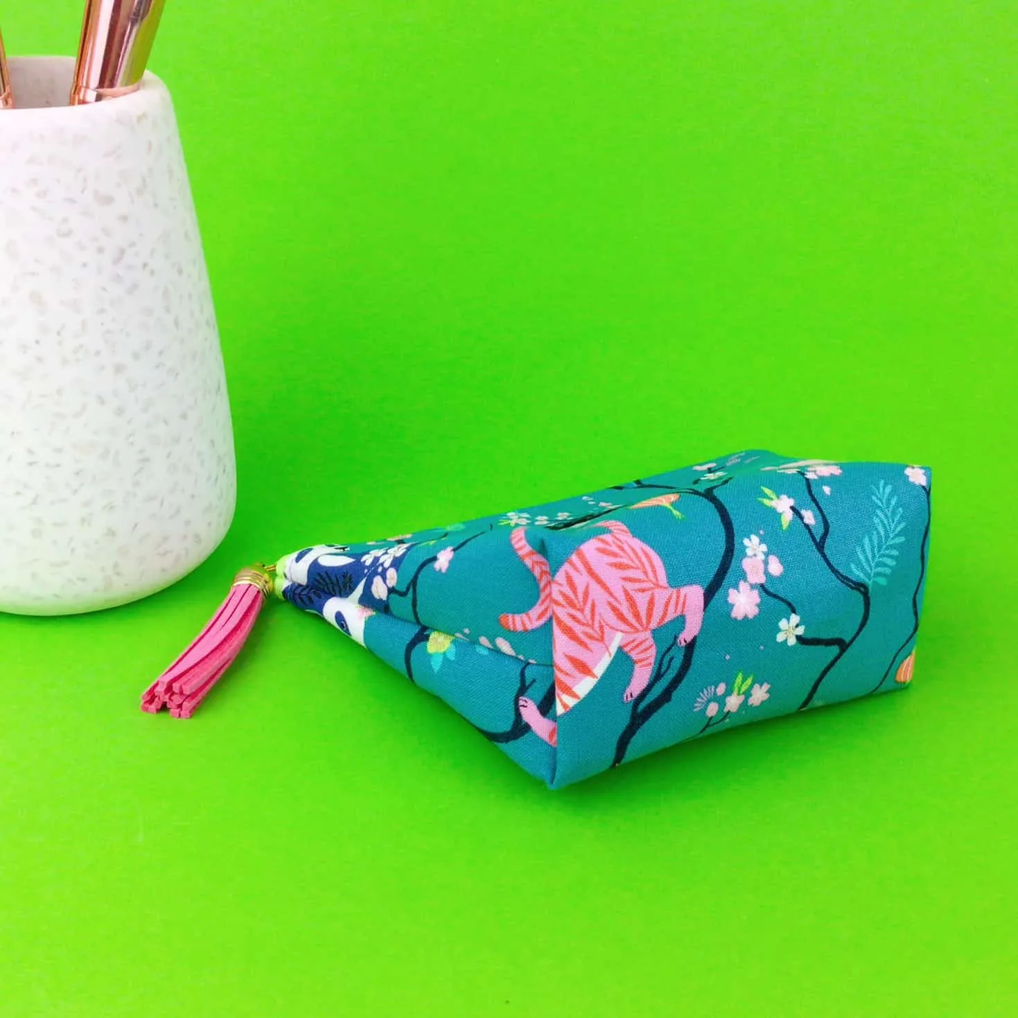 Teal Pandas and Tigers Small Makeup Bag. Teal Small Makeup Bag