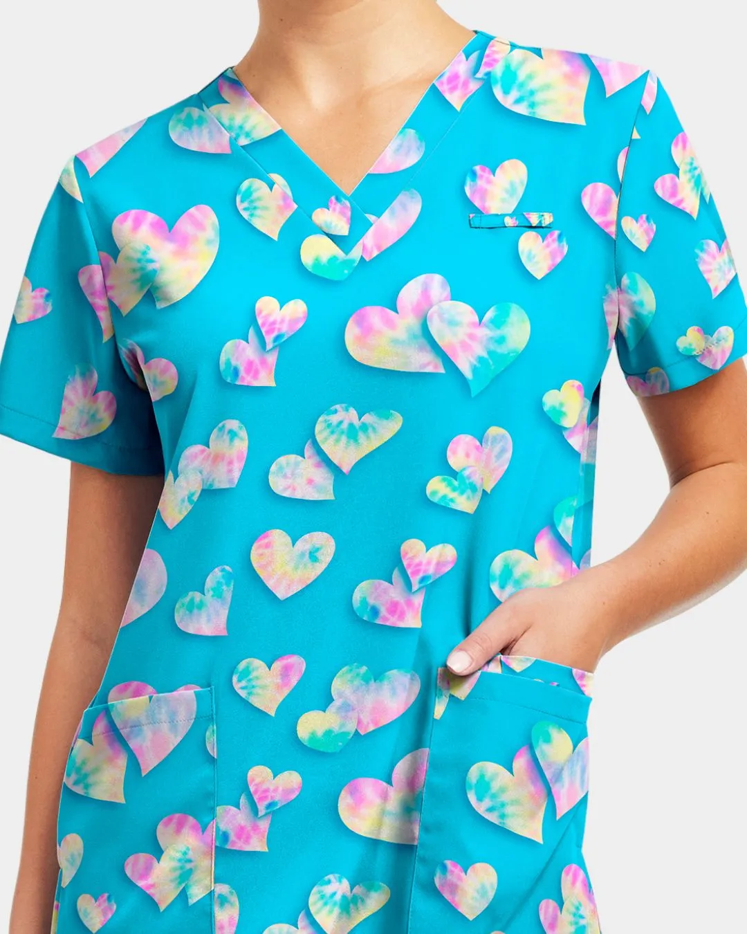 'Tie Dye The Love' Stretch Scrub Top  - Size S - 618