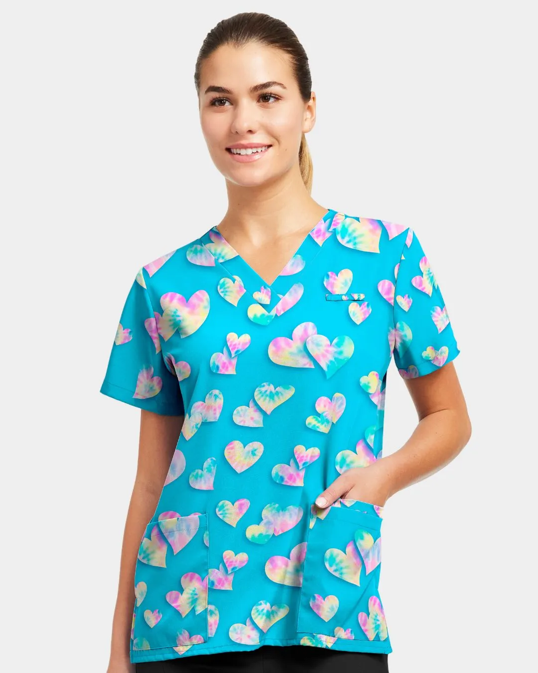 'Tie Dye The Love' Stretch Scrub Top  - Size S - 618
