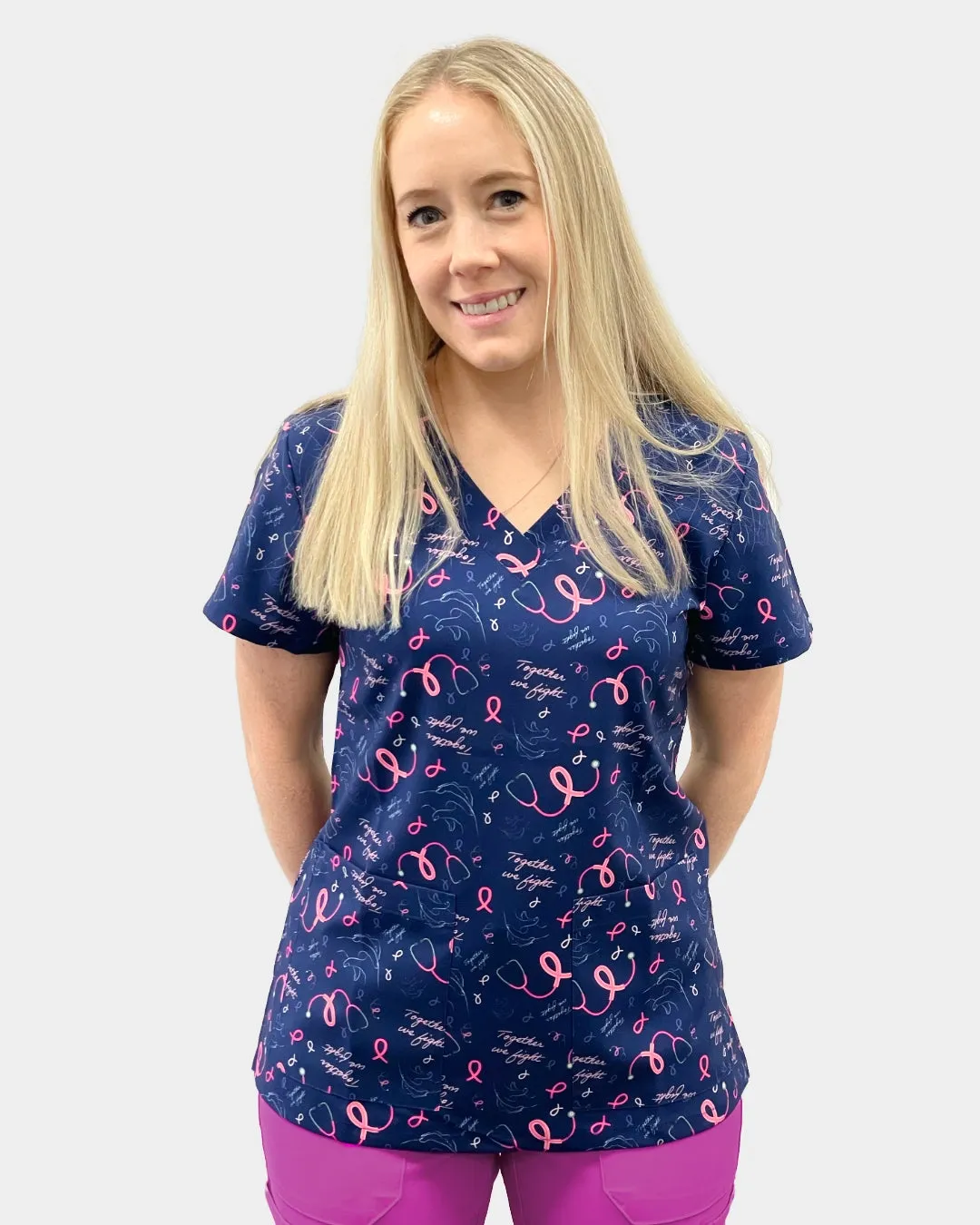 'Together We Fight' Women's Stretch Scrub Top - XS-5XL - 4002
