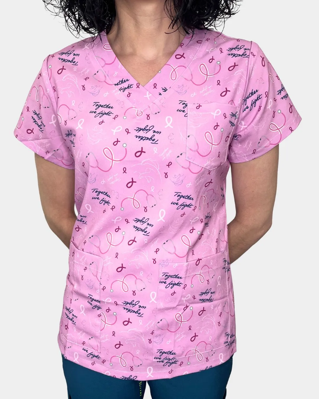 'Together We Fight' Women's Stretch Scrub Top - XS-5XL - 4002