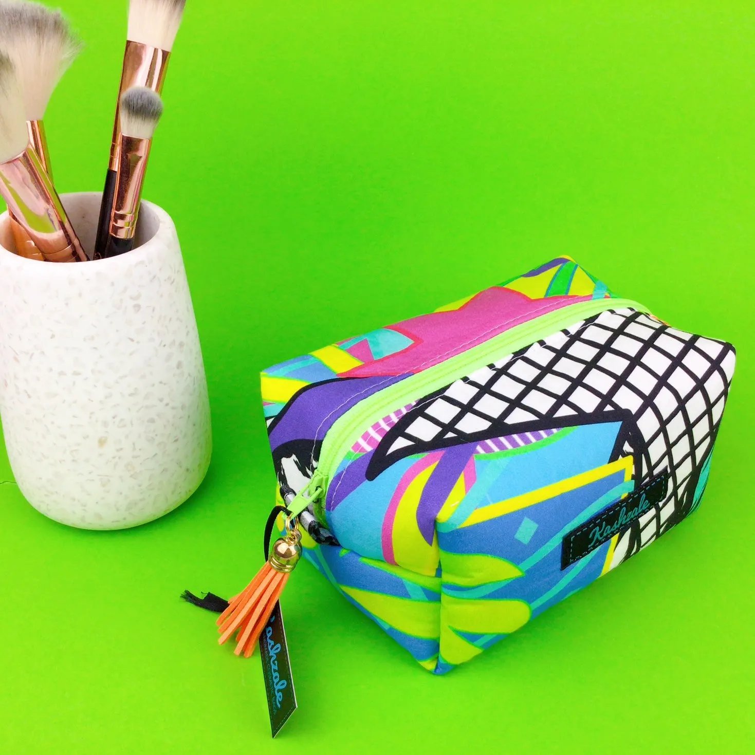Tropical 80’s Party Medium Box Makeup Bag.