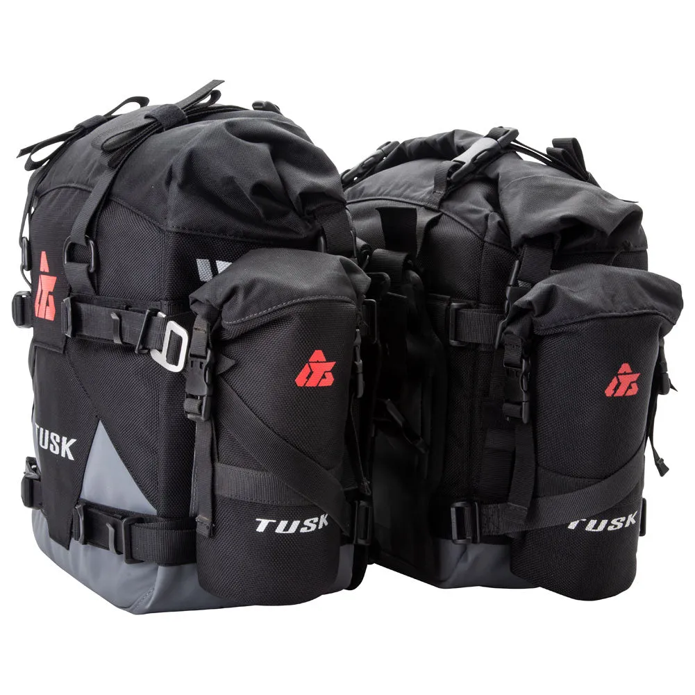 Tusk Pannier Racks with Tusk Pilot Pannier Bags and Bottle Holders