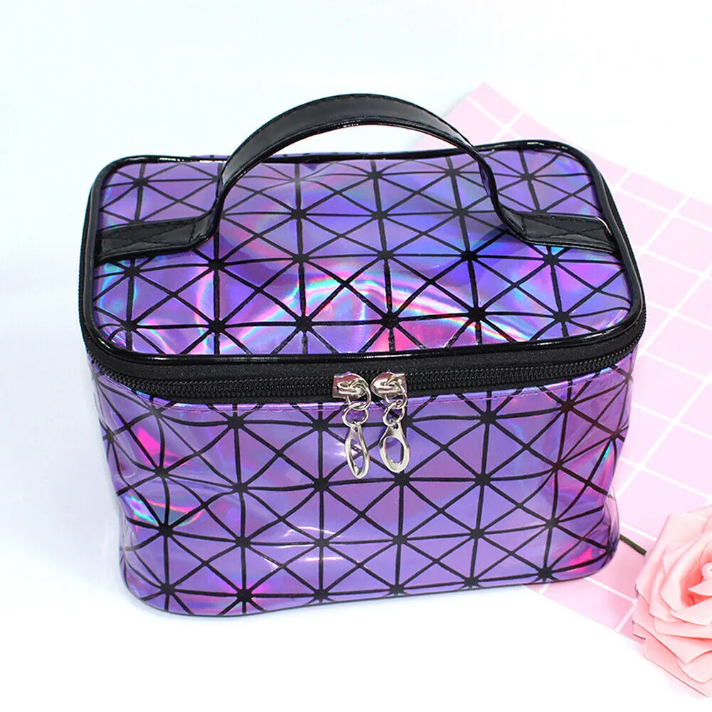 US Holographic Portable Travel Cosmetic Makeup Bag PU Handy Toiletry Waterproof