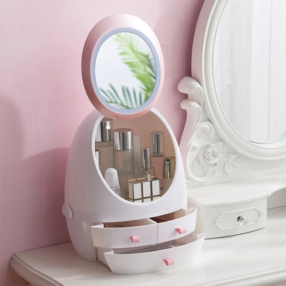 USB Makeup Storage Box with LED Light Cosmetic Skin Care Products Drawers Holder Portable Organizer Container