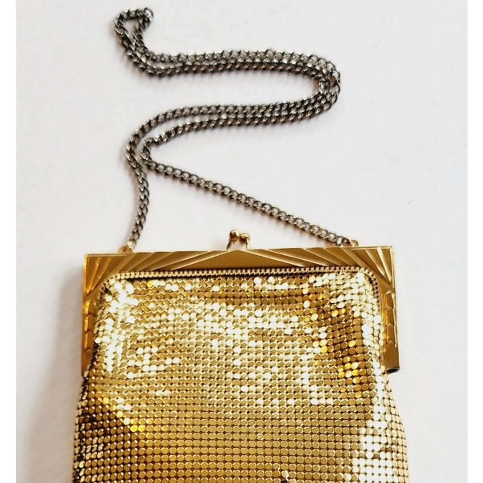 Vintage 40s Gold Mesh Hand Bag Whiting & Davis Art Deco Frame